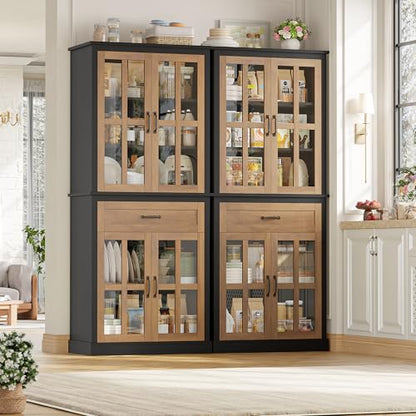 71'' Tall Kitchen Cabinet with Glass Doors and Drawer, view 6
