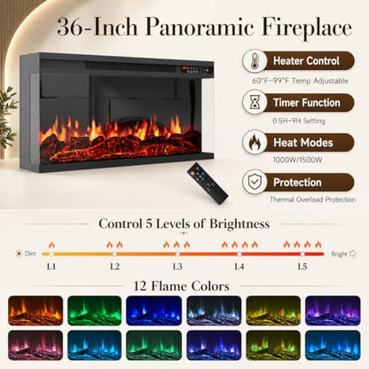 63“ Fireplace TV Stand with 3-Sided Electric Fireplace,Antique White, view 4