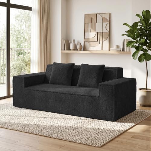 77'' Modern Cloud Loveseat Couch, No Assembly Required Deep Seat Sofa in Chenille Includes 2 pcs Pillows for Living Room, Bedroom, Apartment(Black)