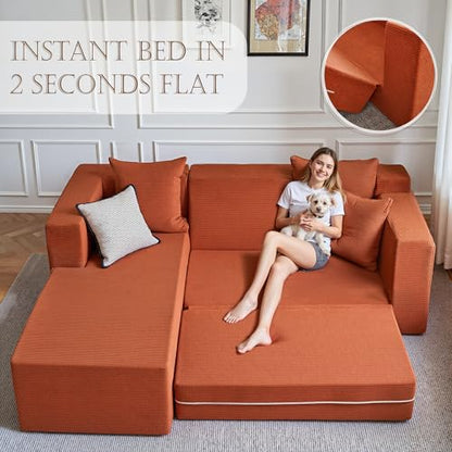 106" Modular Sectional Sofa, Modern Cloud Couch with L-Shape Chaise, Upholstered Boneless Couches with Deep Seat, Comfy Corduroy Sofa for Living Room Bedroom, No Assembly (Orange)