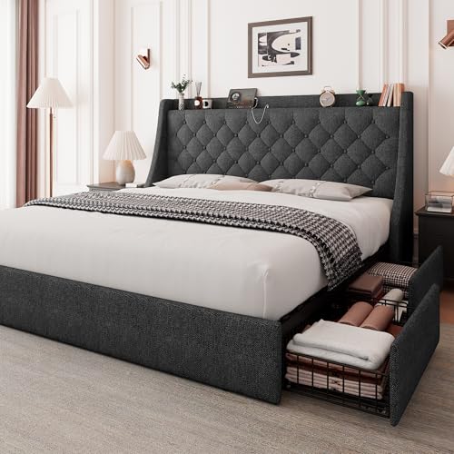 King Size Bed Frame with 4 Storage Drawers, view 2