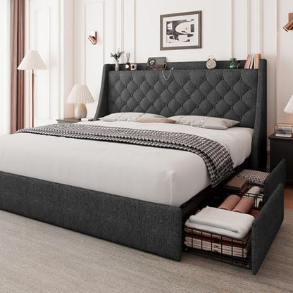 King Size Bed Frame with 4 Storage Drawers, view 2