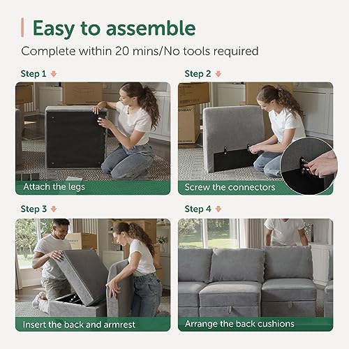 Oversized Modular Sectional Sofa with Storage Seats Reversible Couch with Ottomans U Shaped Modular Sectional Couch for Living Room, Grey