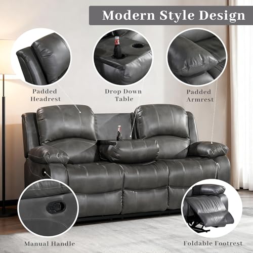 3PC Faux Leather Reclining Couch Set, Living Room Furniture Set, Sofa, Loveseat, Glider, 8018 Multiple Colors (Gray, Sofa+Loveseat+Chair) | 8018