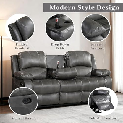 3PC Faux Leather Reclining Couch Set, Living Room Furniture Set, Sofa, Loveseat, Glider, 8018 Multiple Colors (Gray, Sofa+Loveseat+Chair) | 8018