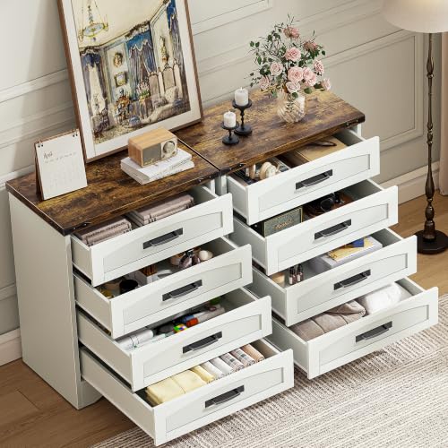 Farmhouse 4 Drawers Dresser for Bedroom, Walnut & White, view 5