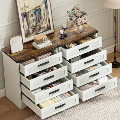 Farmhouse 4 Drawers Dresser for Bedroom, Walnut & White, view 5