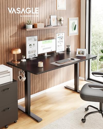 VASAGLE Electric Standing Desk, 55.1 x 27.6 Inches Height Adjustable Desk, Sedentary Reminder, 4 Memory Heights, for Home Office, Ink Black ULSD315BZ020S