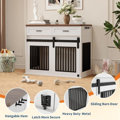 44.5" Large Dog Crate Furniture with 2 Storage Drawers, view 6