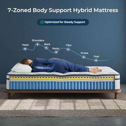 Queen Mattress 12 Inch, Fiberglass-Free | Cool Sleep Hybrid Mattress in a Box - Memory Foam & Pocket Springs, Ergonomic Design, Pressure Relief, Medium Firm Feel, 60"×80"×12"