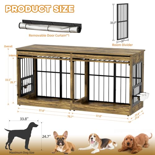 78" Double Dog Crate Furniture with Divider, view 5