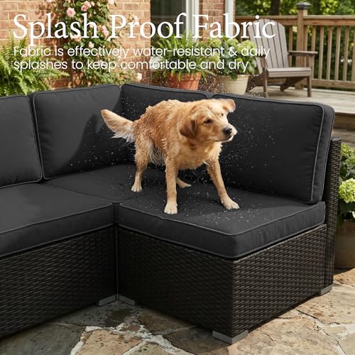 8 Piece Patio Furniture Set with 44" Propane Gas Fire Pit Table, Outdoor Sectional Conversation Set Wicker Rattan Sofa Set with Coffee Table