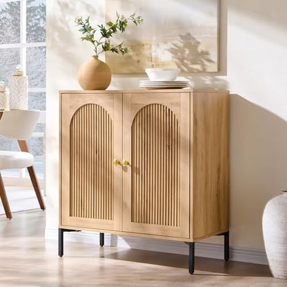 34" Tall Modern Arched Sideboard Buffet Cabinet with Storage, Natural, view 2