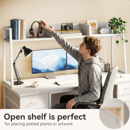 54 Inch Desk with Hutch and 8 Fabric Drawers, White, view 6