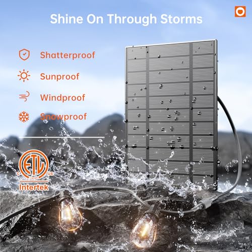 78FT(72+6) Solar String Lights Outdoor, Waterproof Solar Powered Outside Lights with Remote & USB Port, ST38 LED Shatterproof Bulbs, Dimmable Solar Light for Camping Backyard Porch