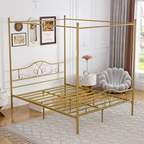 Queen Canopy Bed Frame with 4 Posters, Queen Size Bed for Girls Adults, view 5