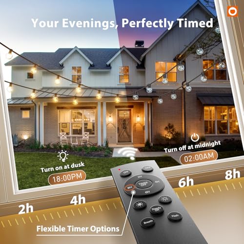 100FT Outdoor String Lights G40 with Remote, 54 LED Shatterproof Bulbs, view 7