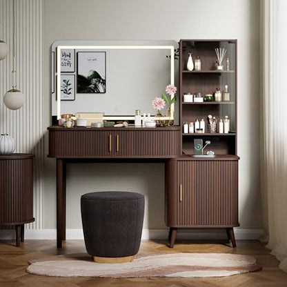 51" Fluted Makeup Vanity Desk with 36" Mirror and Lights, view 7