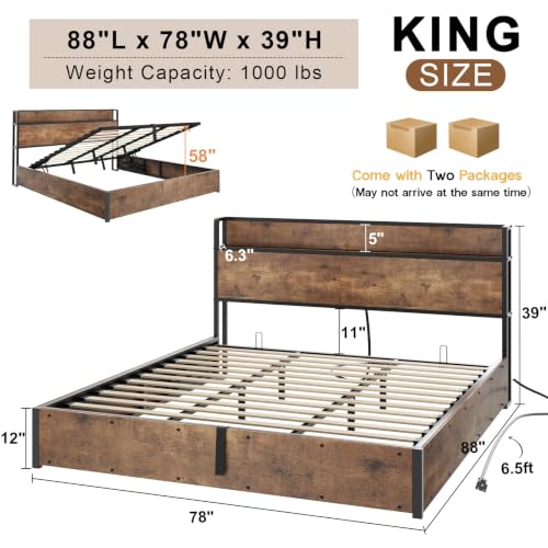 King Size Lift Up Storage Bed Frame with Charging Station, view 3