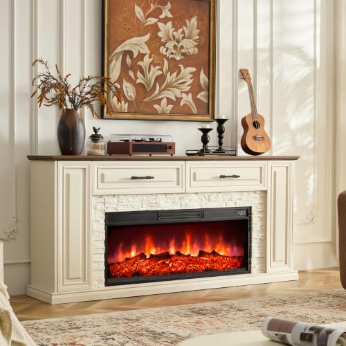 70" Fireplace TV Stand with Cabinet Drawers, Electric Fireplace with Mantel, view 5