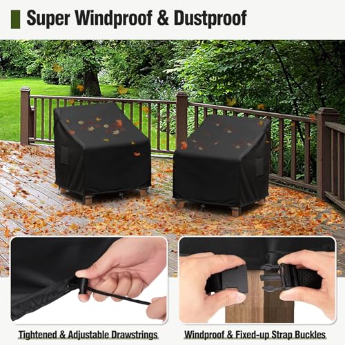 Patio Furniture Covers Waterproof, Outdoor Chair Covers for Rocking Chair, Fits up to 32W x 37D x 36H Inches, Ventilated Air Vents and Convenient Handles Included, Black, 2 Pack