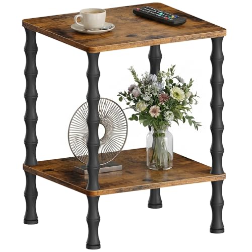 Vintage Small End Table, 21.9 Inch Wood Couch Side Table, Corner Table with Storage Shelf, 2-Tier Nightstand, for Small Space, Bedroom, Living Room and Couch (Brown)