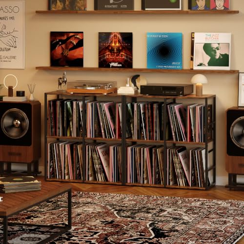 3-Tier Vinyl Record Storage Stand, Holds 300+ Records, Wooden Desktop, view 2