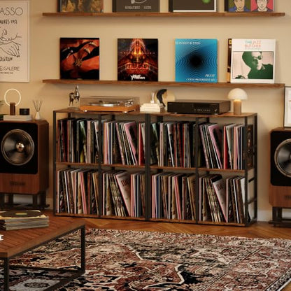 3-Tier Vinyl Record Storage Stand, Holds 300+ Records, Wooden Desktop, view 2