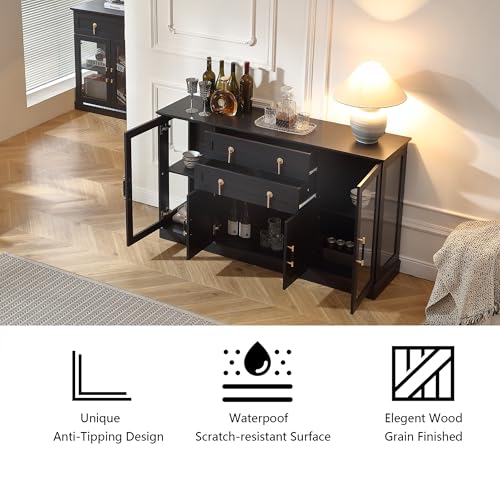 Large Sideboard Buffet Cabinet with LED and Drawers, view 5
