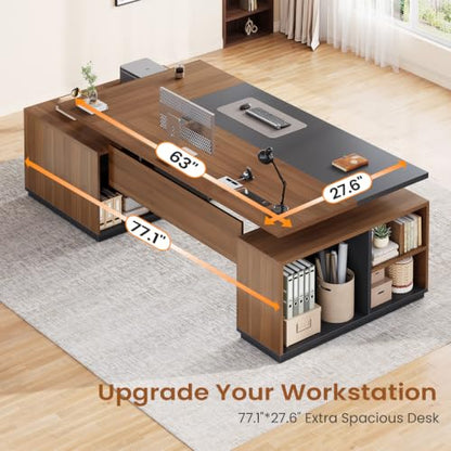 77.1" Executive Large Electric Standing Desk, Brown, view 7