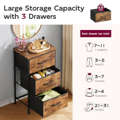 Small Dresser Nightstand for Bedroom, 3 Drawers, Rustic Brown, view 7