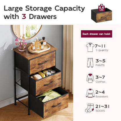 Small Dresser Nightstand for Bedroom, 3 Drawers, Rustic Brown, view 7