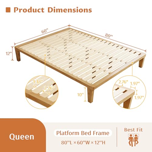IOTXY Queen Platform Bed Frame - 12" Solid Wood Mattress Foundation Base, view 3