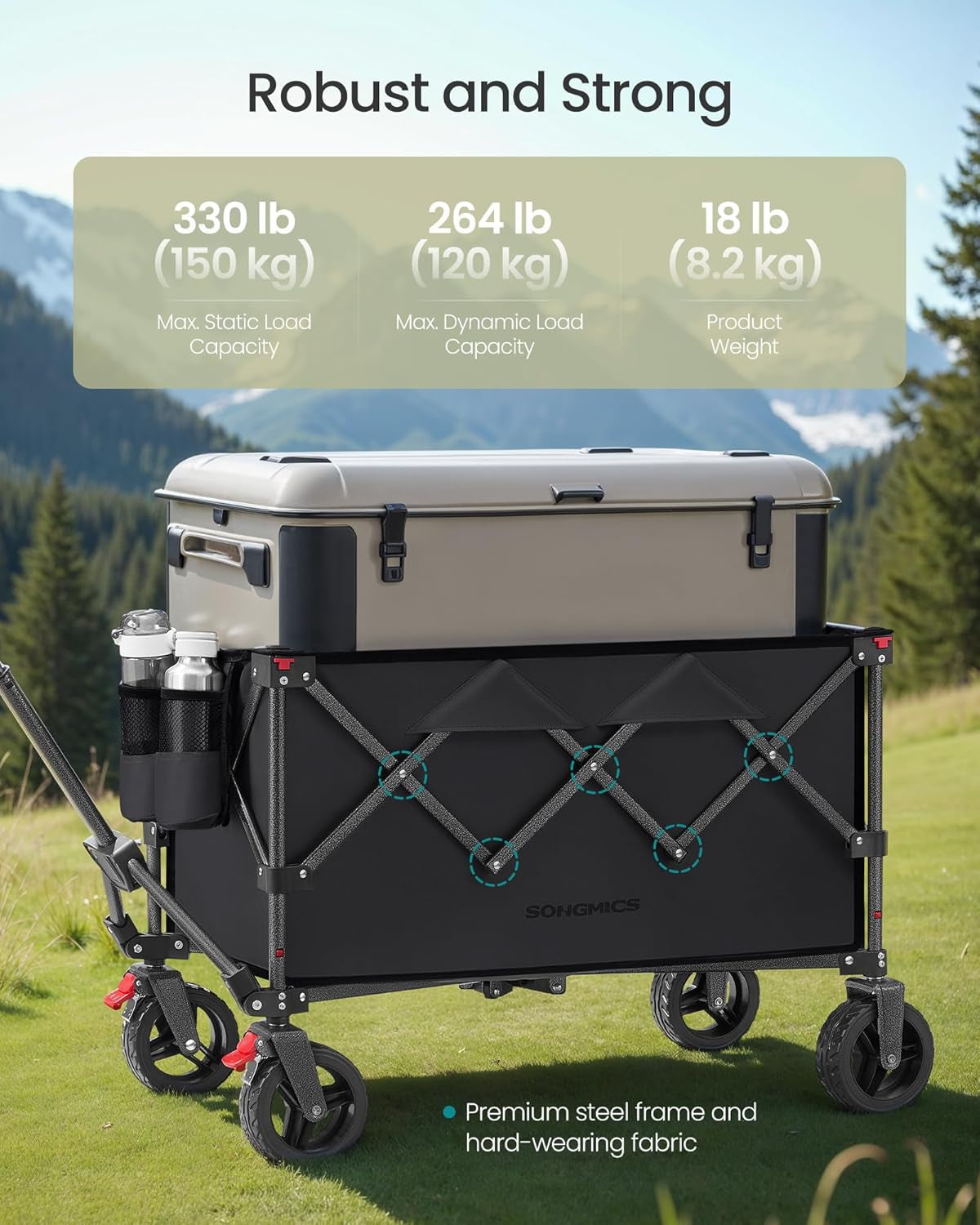 40-Gallon Collaspible Wagon, Wagons Carts Foldable, for Camping Garden Outdoor, with Handle, Holds up to 330 Lb, 4 Removable Wheels, Space-Saving, Ink Black UGFW115B01