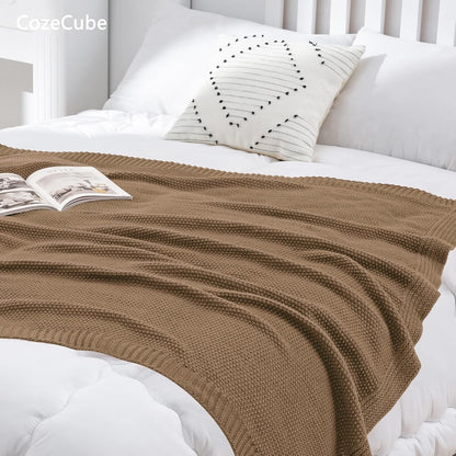 Caramel Brown Throw Blanket for Couch, Soft Cozy Cable Knit Throw for Bed Sofa Living Room, Lightweight Warm Decorative Farmhouse Christmas Blanket, 50"X60", Light Brown