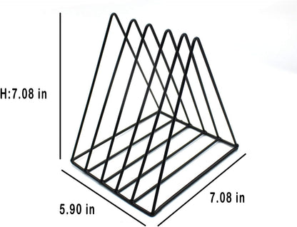 Triangle File Holder,5 Slot Metal Vinyl Record Stand Holder Magazine Newspaper Holder Photography Props for Office Home 1 Pc (Black)