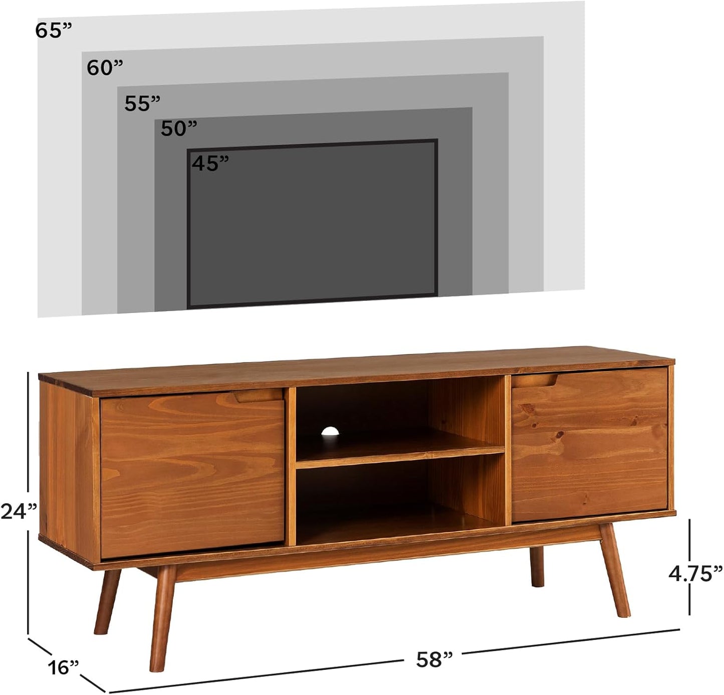 Mabel 58 Inch Modern 2 Door Solid Wood TV Stand for Tvs up to 65 Inches - Caramel