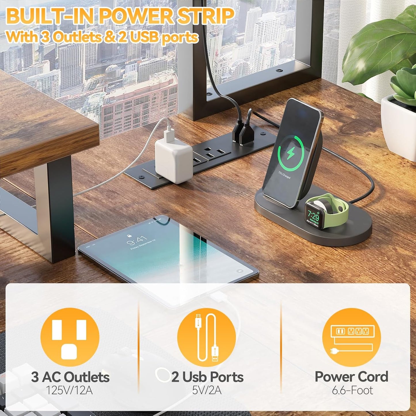 Small L Shaped Gaming Desk with LED Lights & Power Outlets, Reversible L-Shaped Computer Desk with Monitor Stand & Storage Shelf, Corner Desks Home Office Desk with Storage Bag, Rustic Brown