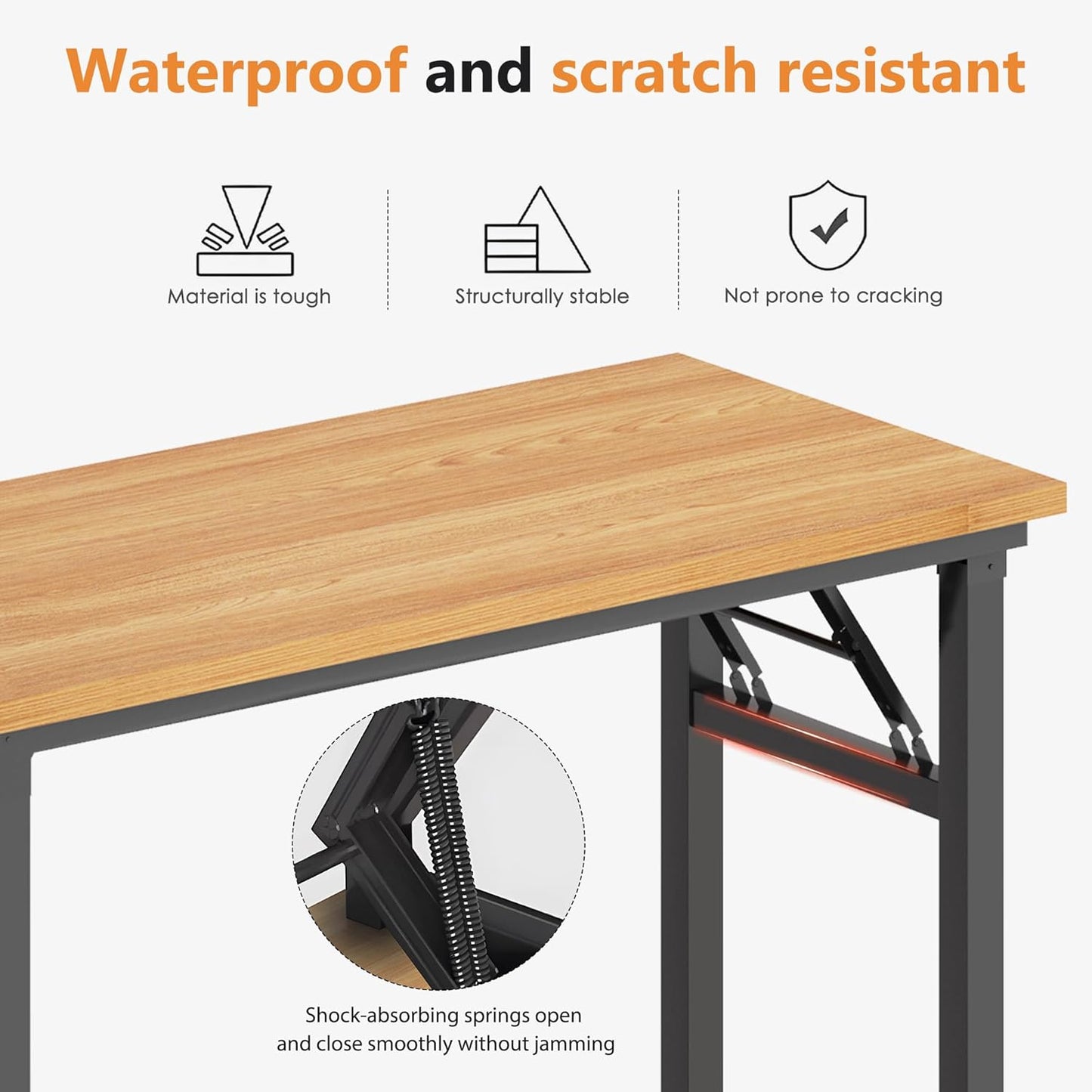 Computer Desk Folding Table 39.4 Inches Writing Desk for Small Space Study Table Laptop Desk No Assembly Required Teak&Black