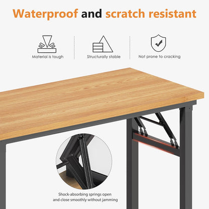 Computer Desk Folding Table 39.4 Inches Writing Desk for Small Space Study Table Laptop Desk No Assembly Required Teak&Black