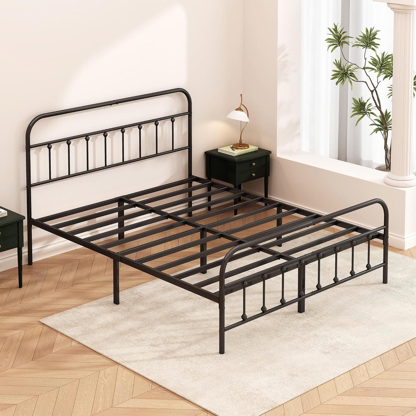 Metal Bed Frame - Structurally Stable Heavy Duty Steel Slat Supported King Bed Frames,No Box Spring Needed for Easy Removal and Transport.