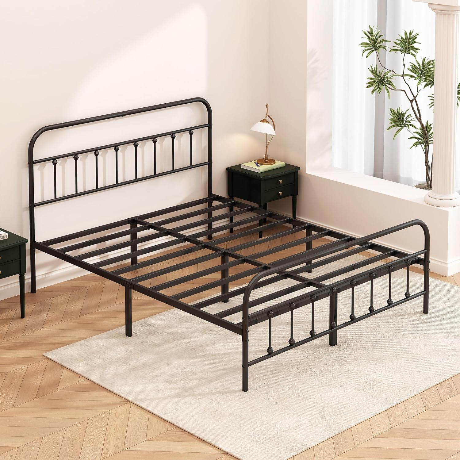 Metal Bed Frame - Structurally Stable Heavy Duty Steel Slat Supported King Bed Frames,No Box Spring Needed for Easy Removal and Transport.