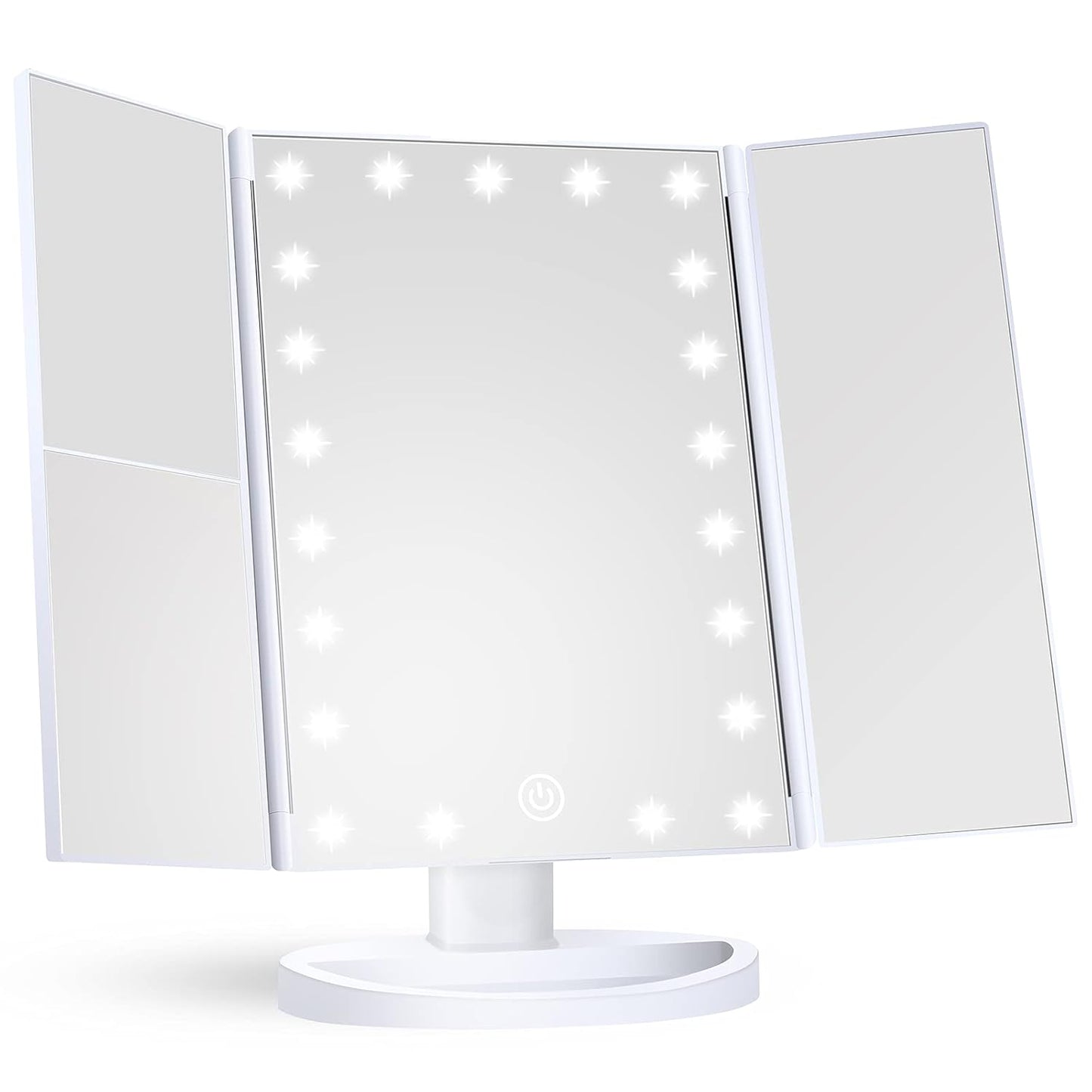 Makeup Mirror Vanity with Lights, 2X 3X 10X Magnification, Touch Control, Trifold Mirror, Dual Power Supply, Gifts for Women, Wife, Mom, Teengirls(White)