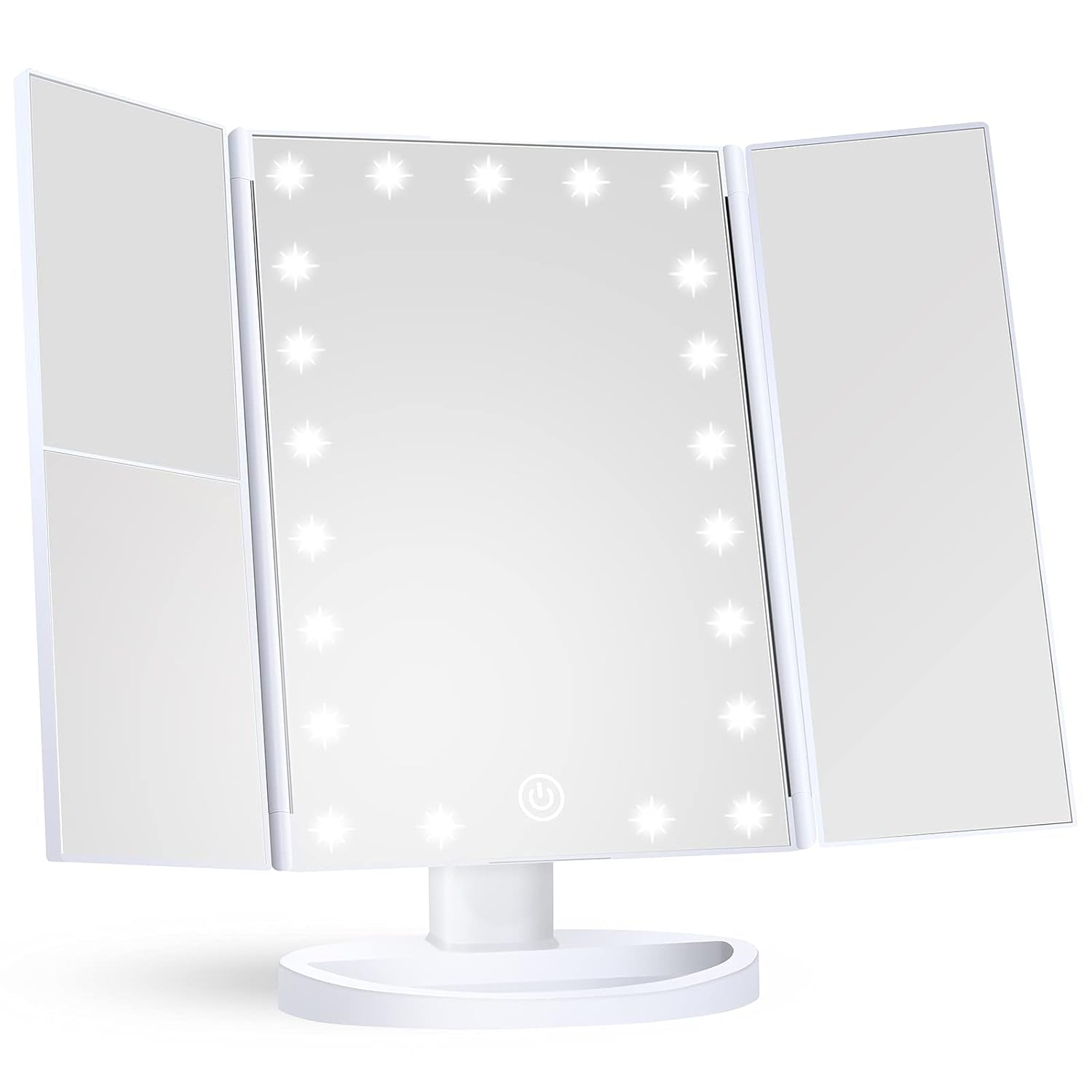 Makeup Mirror Vanity with Lights, 2X 3X 10X Magnification, Touch Control, Trifold Mirror, Dual Power Supply, Gifts for Women, Wife, Mom, Teengirls(White)