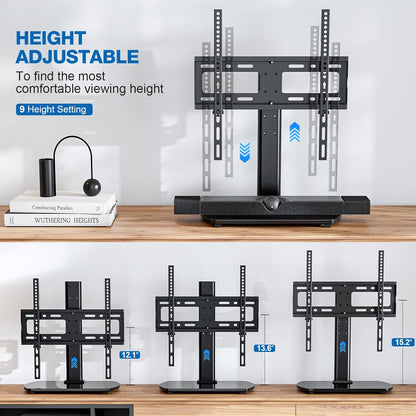 Universal TV Stand for 27-60 Inch Tvs with Swivel Mount, Height Adjustable Table Top TV Stand Mount, Heavy Duty Tempered Glass Base, TV Pedestal Stand Holds up to 88 Lbs, VESA 400X400Mm