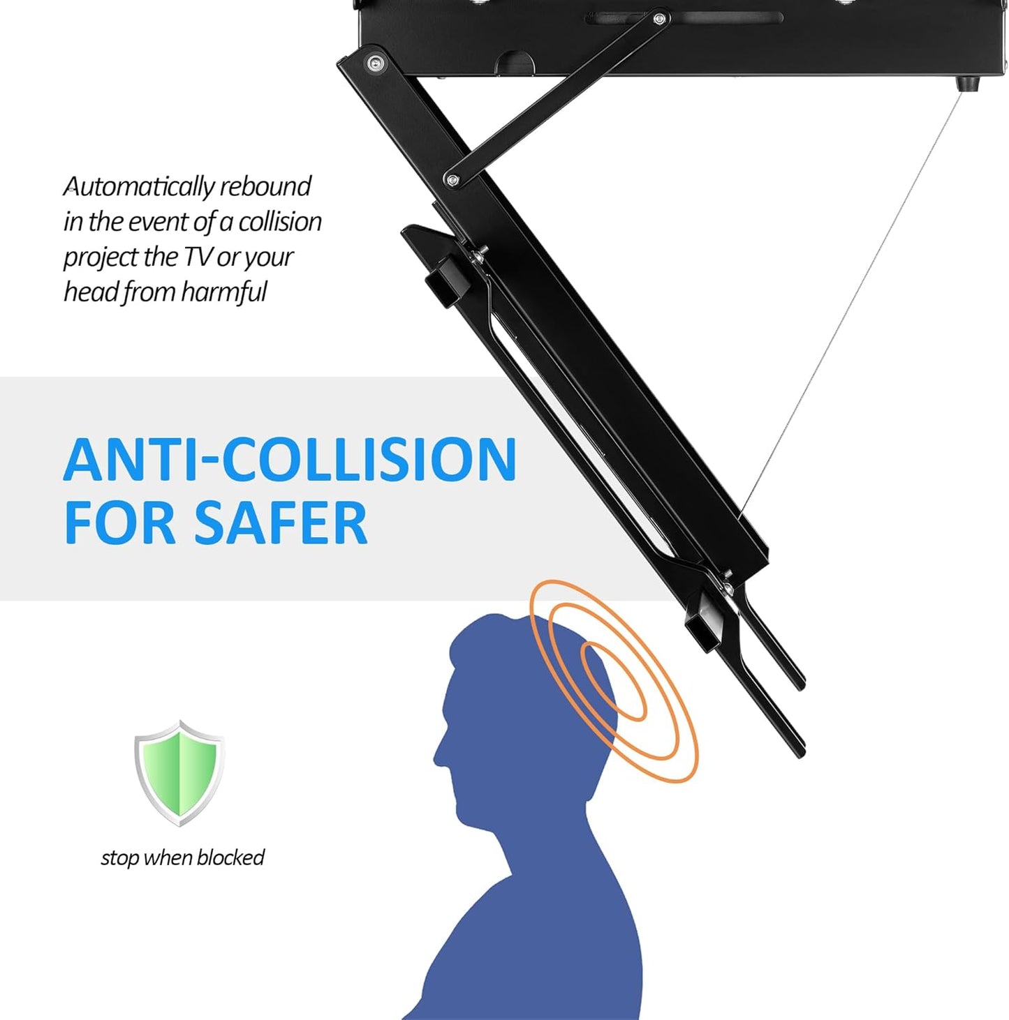 Electric Ceiling TV Mount with Remote - Motorized Ceiling TV Mount for Flat and Pitched Roof, 32 to 70 Inch Flat and Curved Screen Tvs (Black)