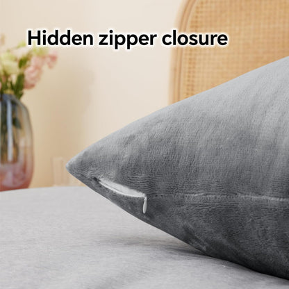 Flannel King Size Pillow Cases Set of 2, Super Soft Fleece Pillowcases with Zipper for Bedroom, Sofa, Couch,Luxury Cozy Fuzzy Velvet Pillow Shams for All Seasons(20X36 Inches,Gray)