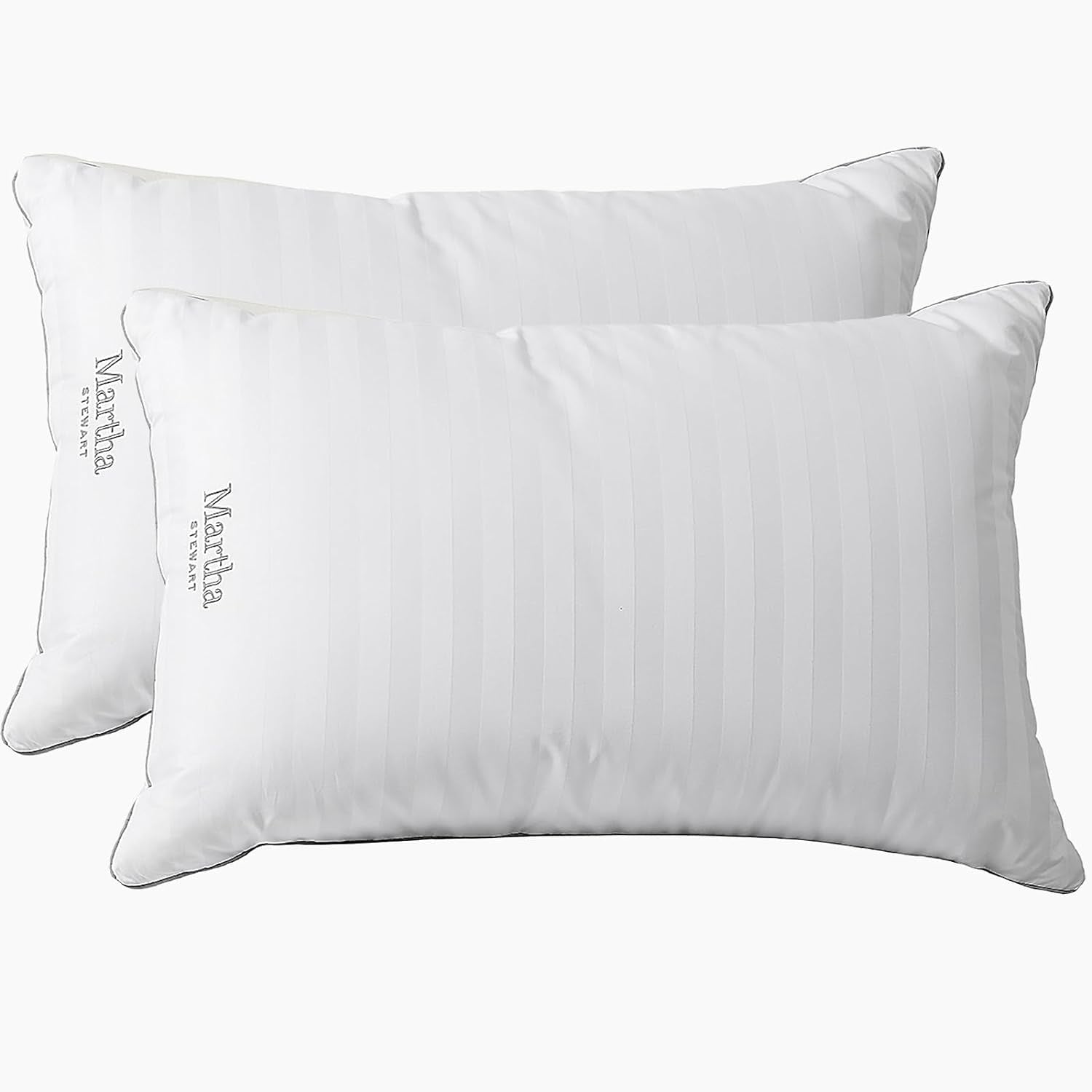 Hotel Collection Bed Pillows 100% Cotton 500 Thread Count Damask Stripe Embroidered King Size Set of 2