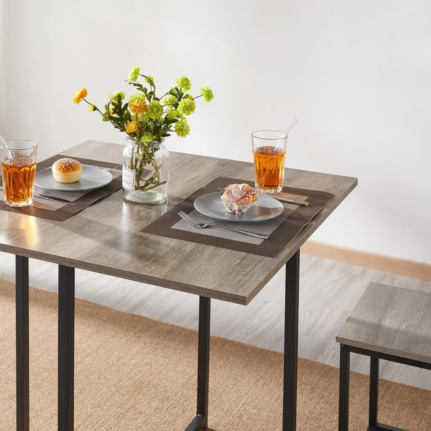 Dining Table Set for 4 Industrial Kitchen Table with 4 Chairs, Space-Saving Design for Apartment, Small Space, Breakfast Nook, Gray