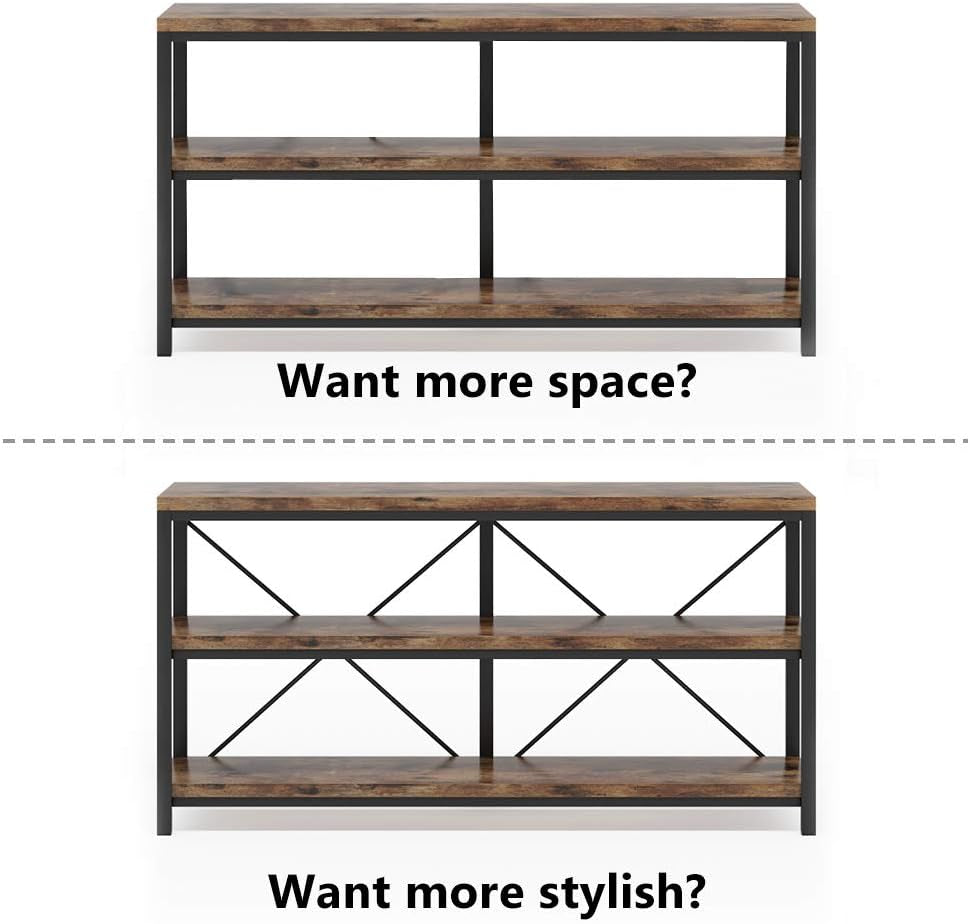 Tribesigns 55 Inches Long Sofa Table with Storage Shelves, 3 Tiers Industrial Rustic Console Table with Open Shelves, Three Decorative Shelf, Open TV Shelf for Living Room, Hallway, Book